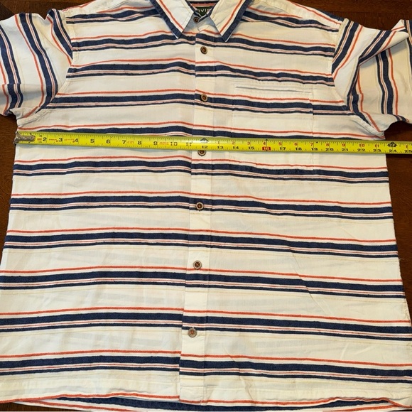 ORVIS White Textured Blue Orange Striped Short Sleeve Button Up Shirt Mens L - Picture 9 of 11